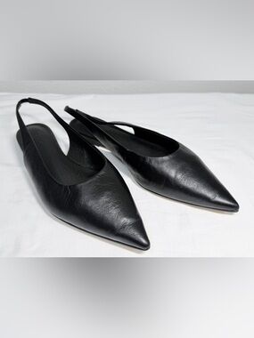 Tony Bianco Black Leather Slingback Flats Pointed Toe Size 8